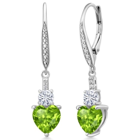 925 Sterling Silver with 2.89 Cttw Peridot and Moissanite Heart Drop Earrings